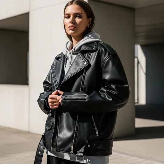 Raven Fermuar Detaylı Suni Deri Biker Ceket