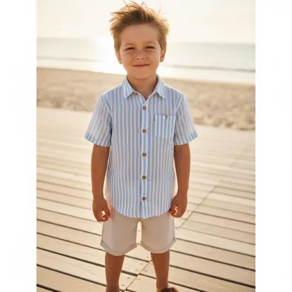 Ocean Breeze: Çocuklar İçin %100 Pamuklu Çizgili Marin Gömlek